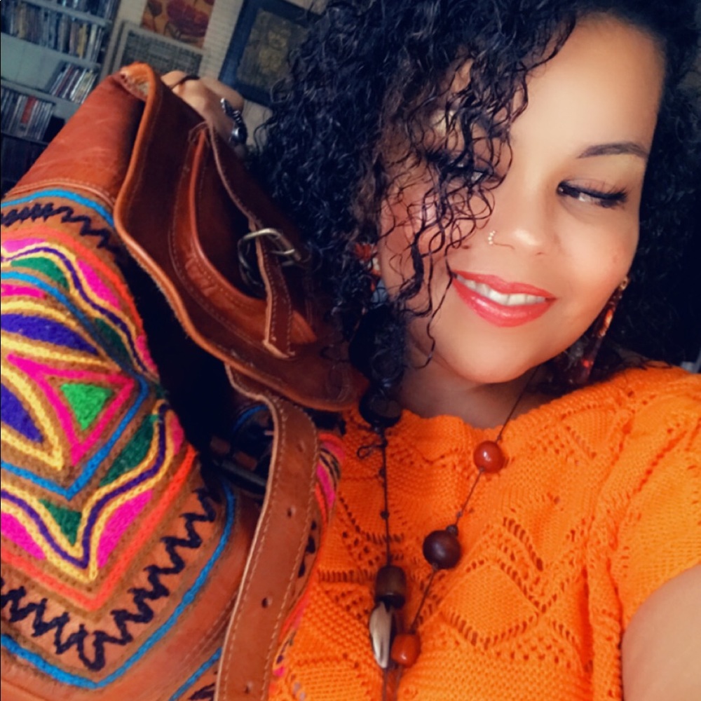 Boho Embroidered Tan Camel Leather Mini Backpack - Picture 2 of 10